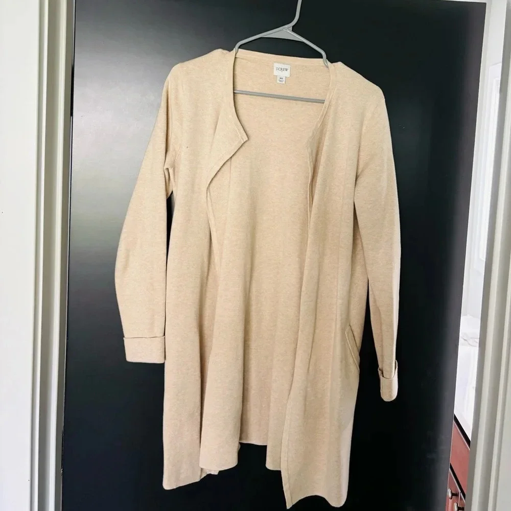 JCrew XS tan open front cardigan